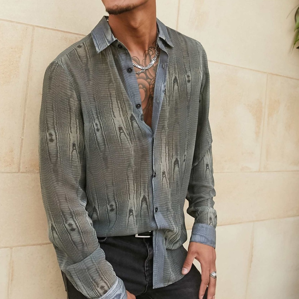 Stylish Gray Sheer Button-Up Shirt